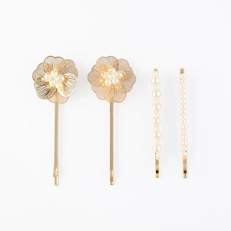 Set de 4 pinces fleurs et perles
