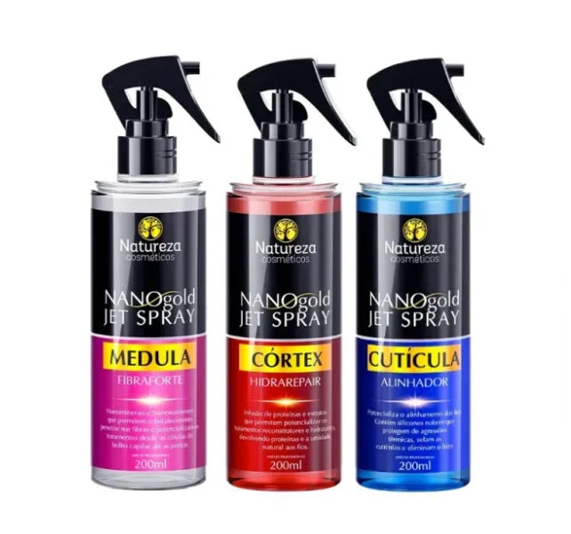 Nano Gold Jet Spray Hair Aligner Repair Treatment Kit 3x200ml - Natureza Cosmetics
