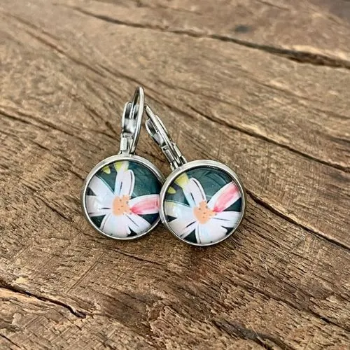 M FANTAISIES BIJOUX dormeuses vertes e fleurs