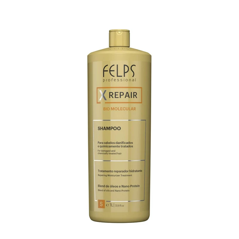 Felps, Xrepair Bio Molecular, Shampoing nettoyant en profondeur pour cheveux, 1 L