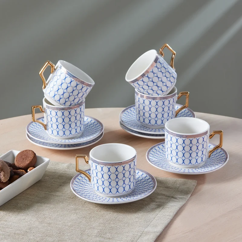 KARACA JOLLY BLUE RING Set de tasses à café 12 pièces 6 personnes