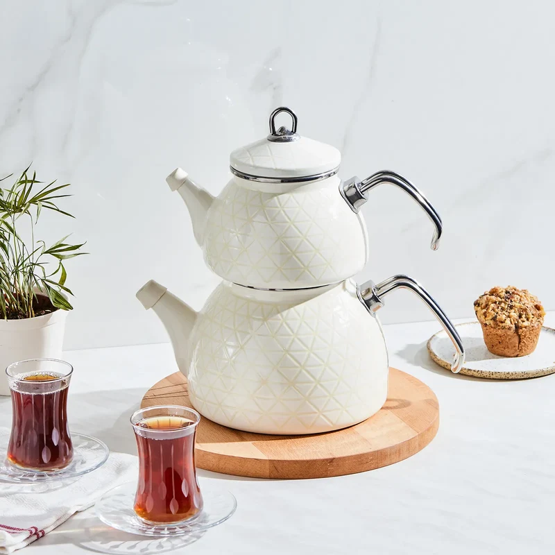 KARACA KRISTAL Set théière en émail crème Induction