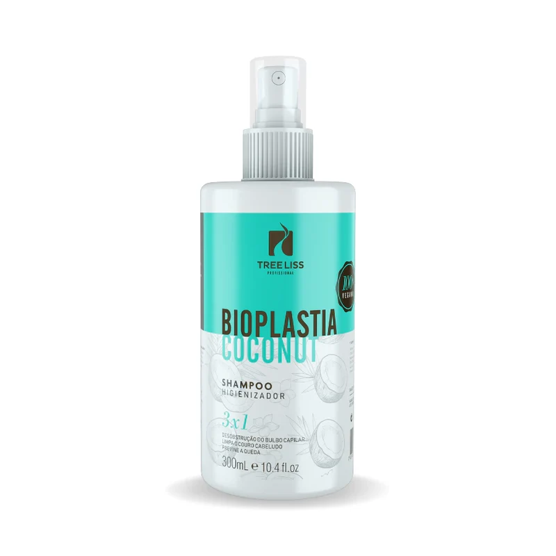 Tree Liss, Bioplastia Coconut Shampoo Higienizador 3x1, Shampooing nettoyant en profondeur pour cheveux, 250 ml
