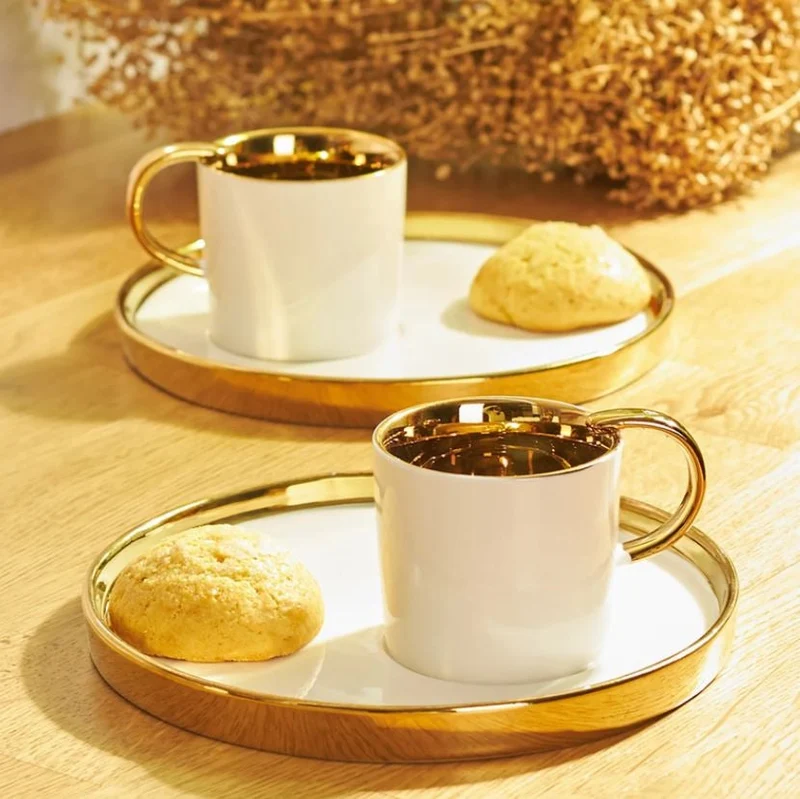 KARACA LEVIN Set de tasses à café pour 2 personnes blanc et doré