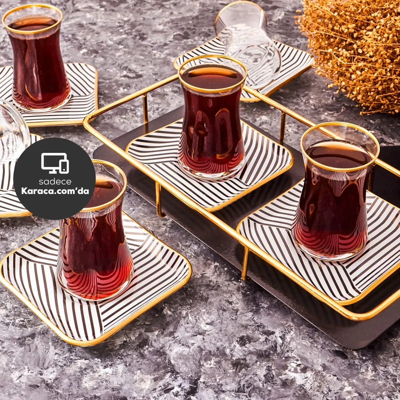 KARACA BLACK NOIR Set verres à thé 6 personnes