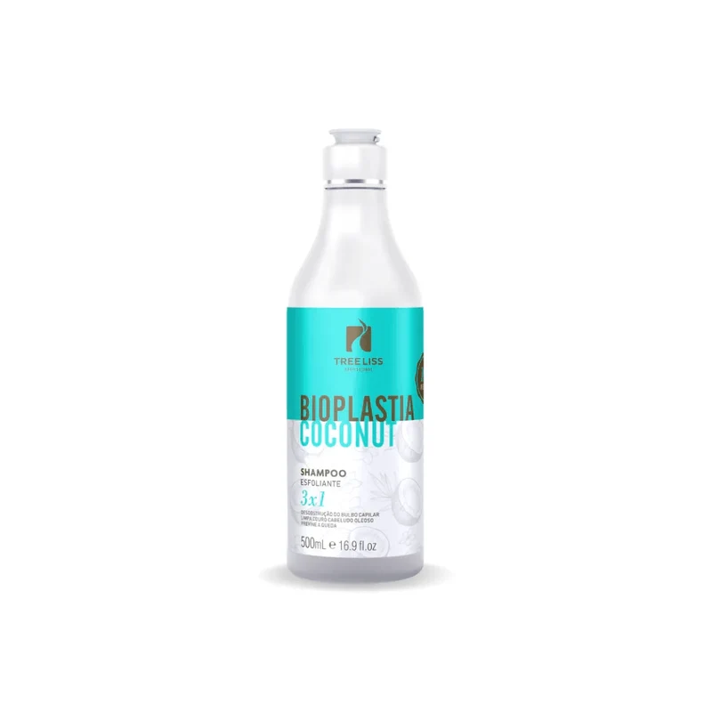 Tree Liss, Bioplastia Coconut Shampoo Esfoliante 3x1, Shampooing nettoyant en profondeur pour cheveux, 500 ml