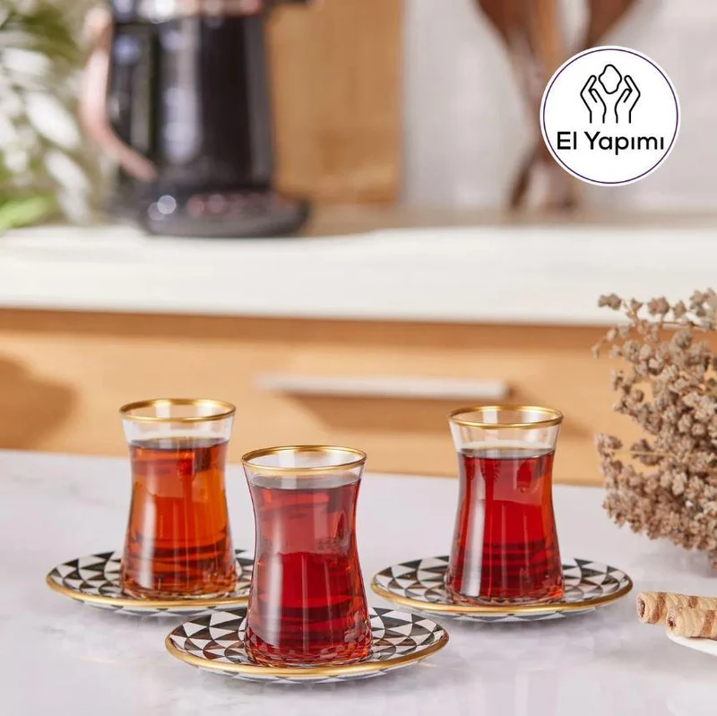 KARACA BLACK GOLD set verres à thé 6 personnes