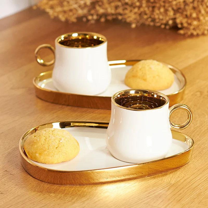 KARACA KLARA Set de 2 tasses à café blanc et doré 100 ml