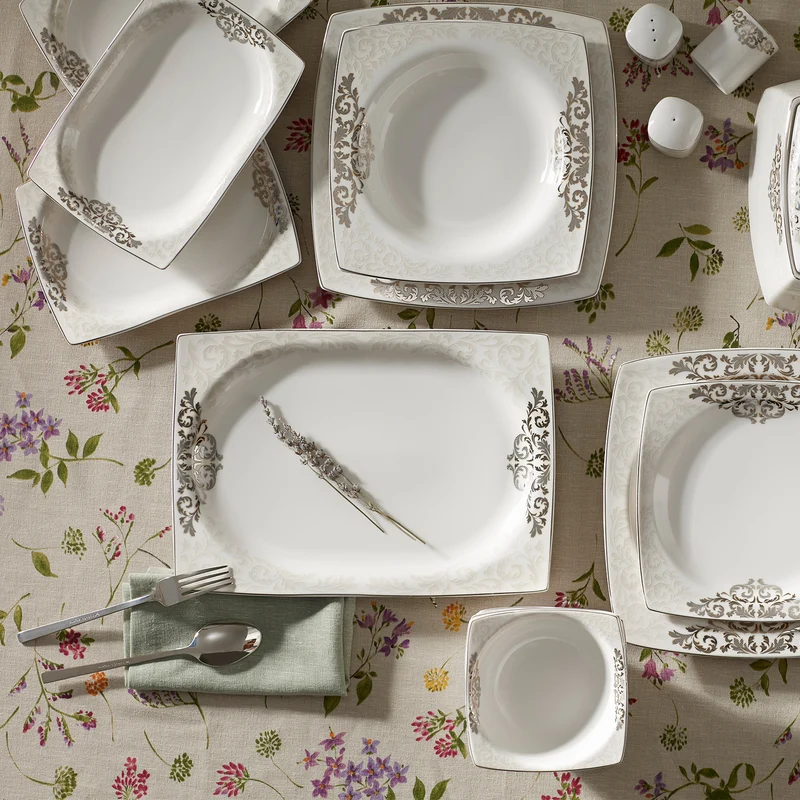 KARACA NAZENDE CREAM Service de table carré 60 pièces 12 personnes
