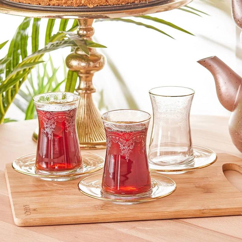 KARACA LACE YENi Set de verres à thé 12 pièces 6 personnes