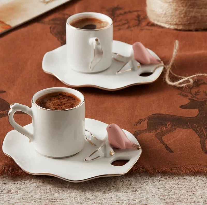 KARACA LUCCA BIRDS Set de 2 tasses à café rose