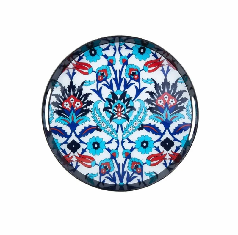 KARACA BLUE Plateau en verre et mélamine
