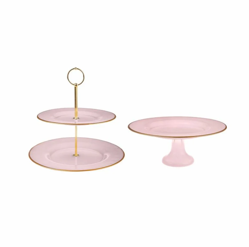 KARACA RETRO Set de 2 présentoirs à gâteau rose