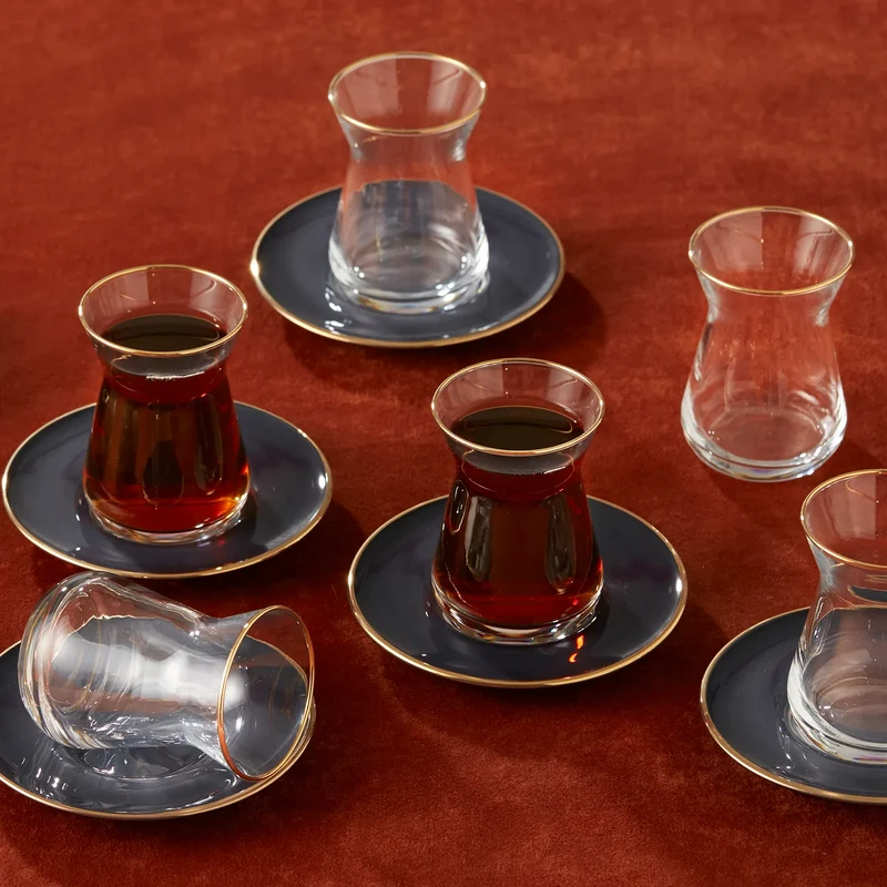 KARACA RETRO Set de verres à thé 12 pièces 6 personnes anthracite