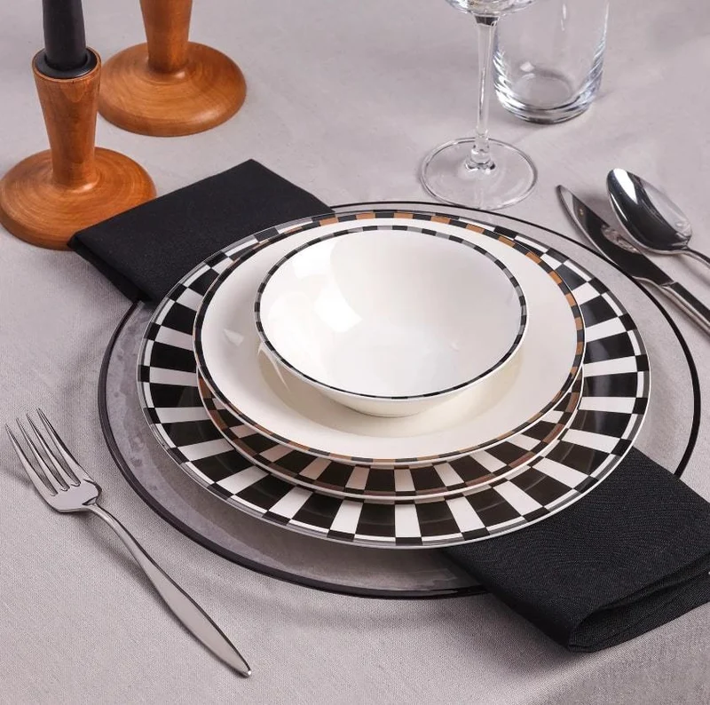 KARACA ARIES Service de table noir 24 pièces 6 personnes