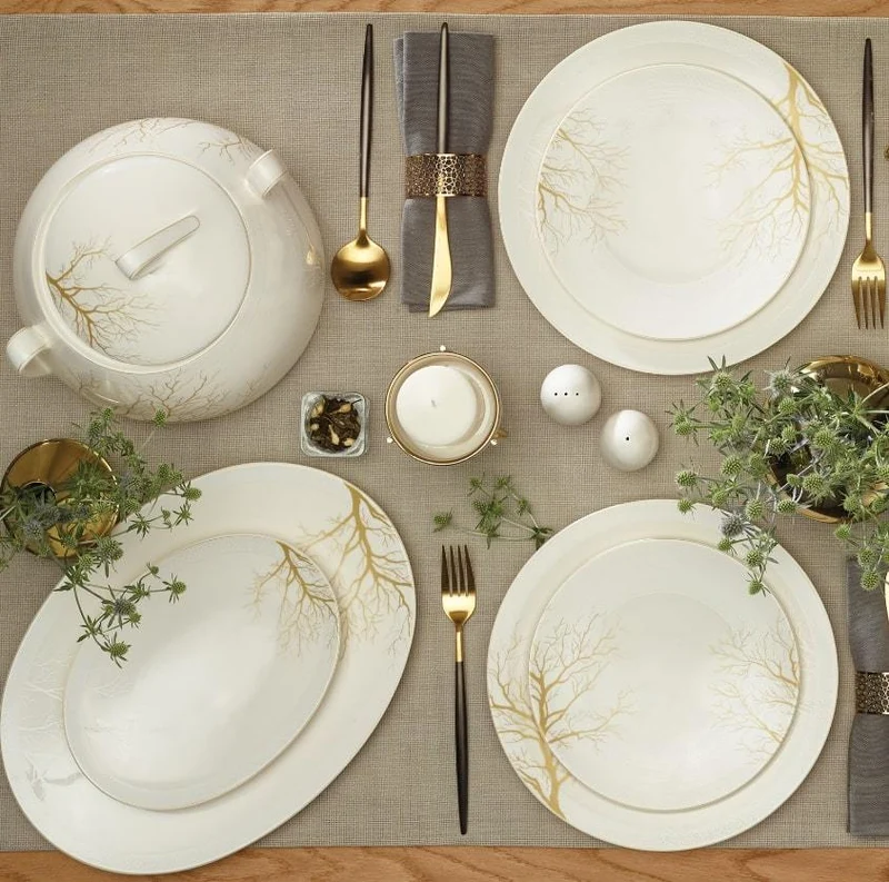 KARACA FALL GOLD CREAM Service de table 60 pièces 12 personnes