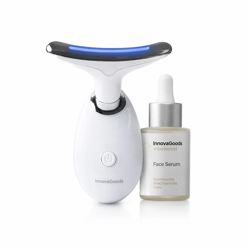 Pack Masajeador Facial Reafirmante con LED, EMS y Calor y Sérum Facial Kombucha Vibeboost 30 ml InnovaGoods