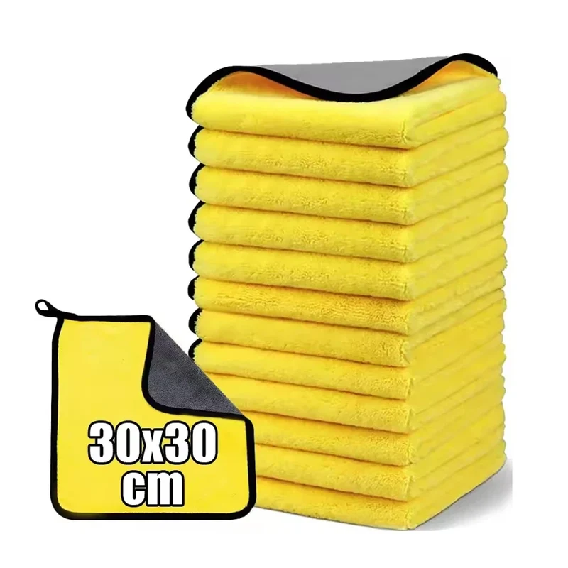Toalha de limpeza de microfibra para carros, pacote com 1 a 20 unidades, em veludo coral, dupla face, superabsorvente, ideal para lavar e secar.
