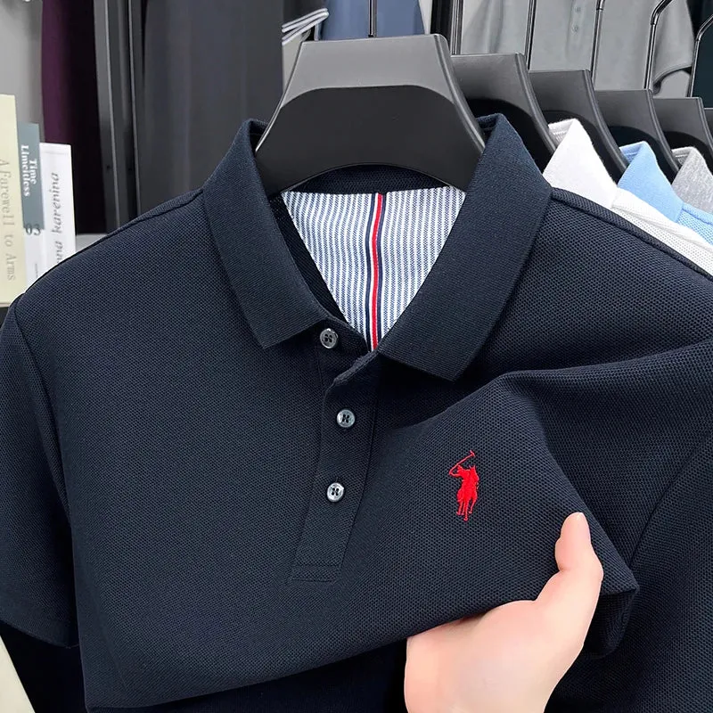 Camisa polo masculina de manga curta, 100% algodão puro, estilo verão, marca de alta qualidade, com bordado de pônei, ideal para golfe, uso casual e profissional.