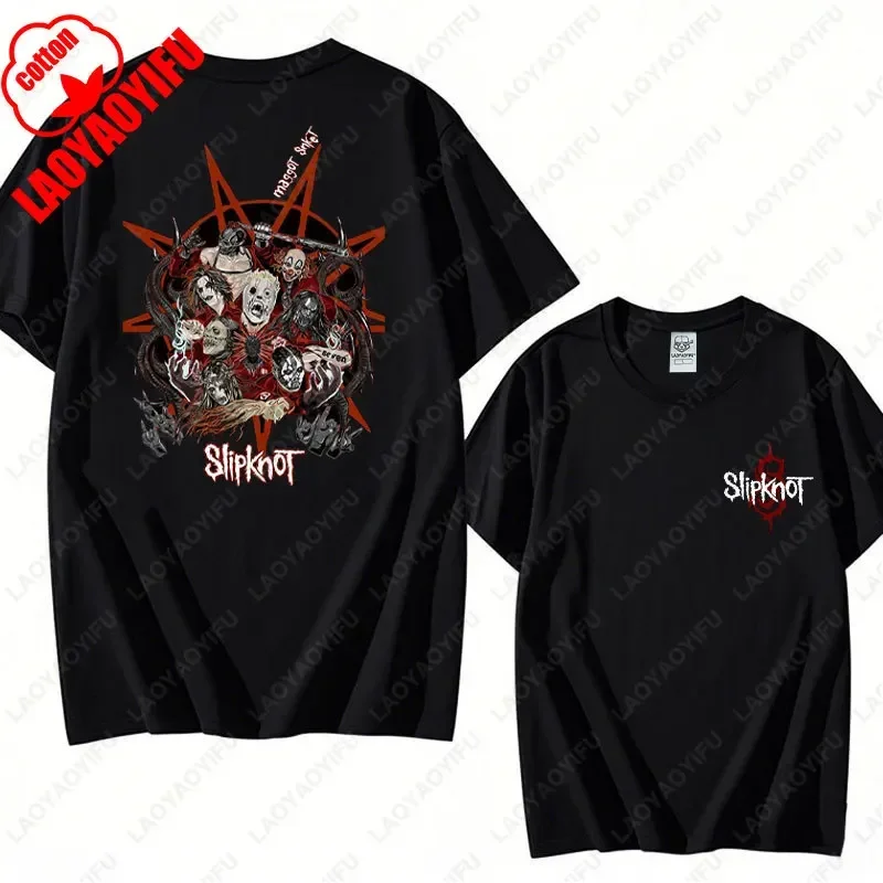 Camiseta Prepare for Hell Tour, Heavy Metal, Algodão, Banda de Rock, Slipknot, Manga Curta, Estampa Dupla Face