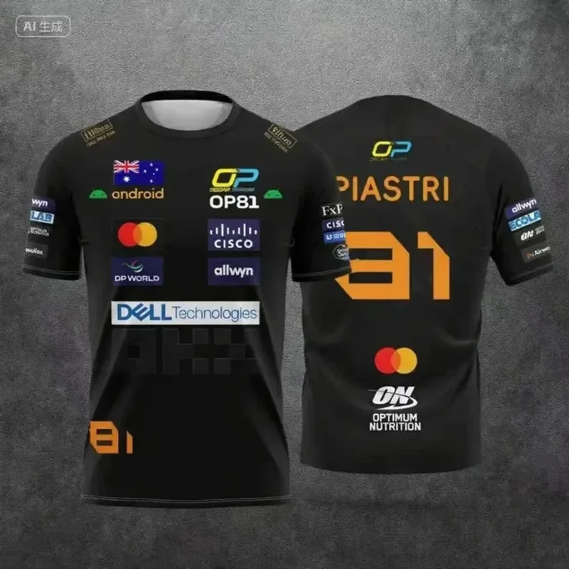 Camiseta masculina estilo macacão de corrida McLaren Lando Norris nº 4/81 de 2026, secagem rápida, respirável, design clássico para fãs de F1, ideal para uso diário ao ar livre.