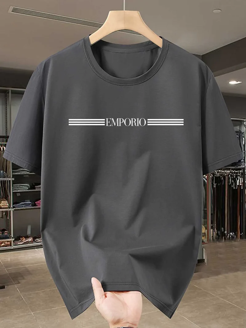 Camiseta masculina de luxo, 100% algodão puro, com estampa de letras da marca, manga curta, roupa masculina de alta qualidade, estilo streetwear.