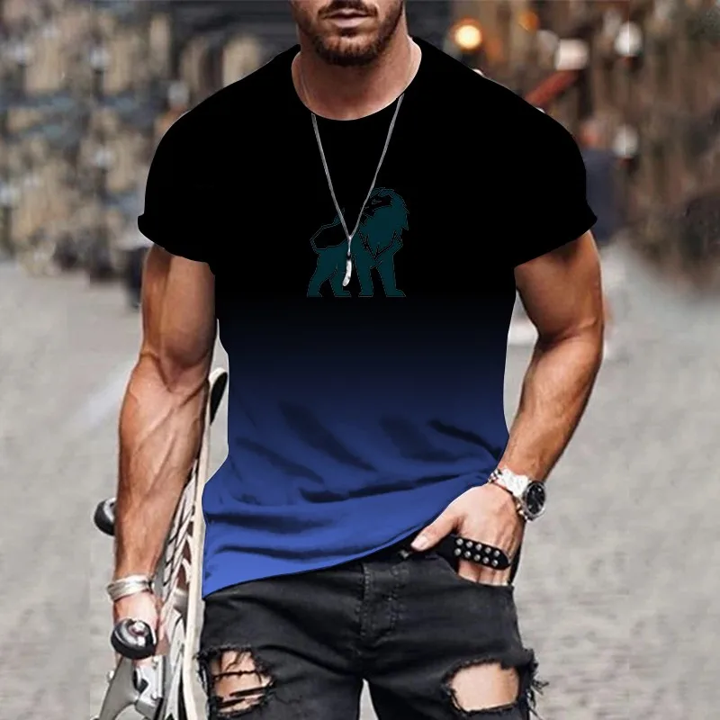 Camiseta masculina moderna e estilosa com estampa 3D degradê, ideal para o verão, estilo streetwear, gola redonda e tamanhos grandes.