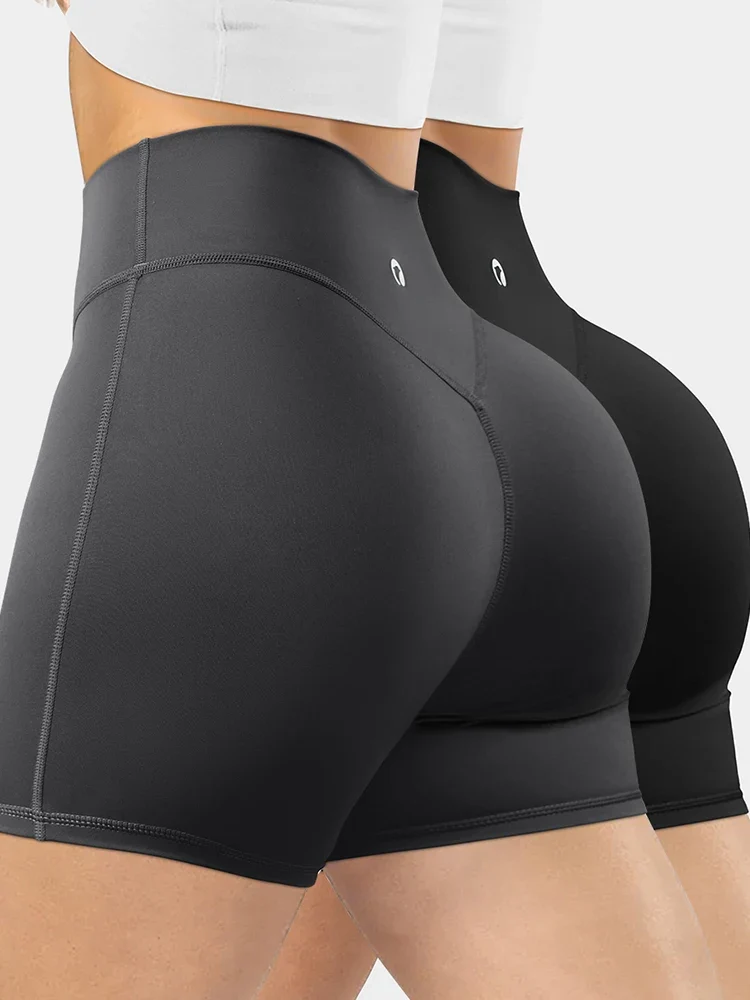 Shorts de ioga femininos de cintura alta, respiráveis, com alta elasticidade, ideais para corrida, ciclismo, treino e esportes na academia.