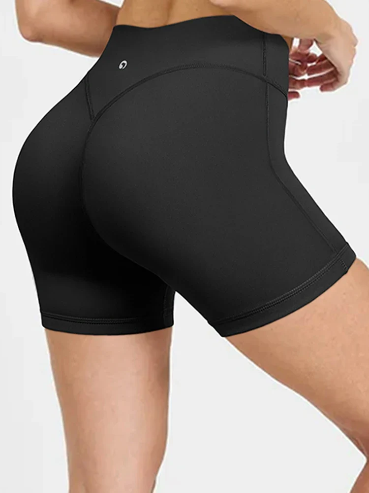 Shorts de ioga femininos de cintura alta, respiráveis, com alta elasticidade, ideais para corrida, ciclismo, treino e esportes na academia.