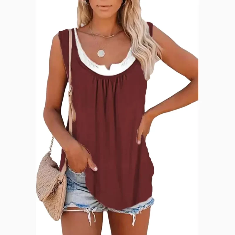 Conjunto feminino de duas peças, modelo regata sem mangas com estampa de folhas, estilo camisola casual e folgada com bolsos, lançamento da coleção verão 2026.
