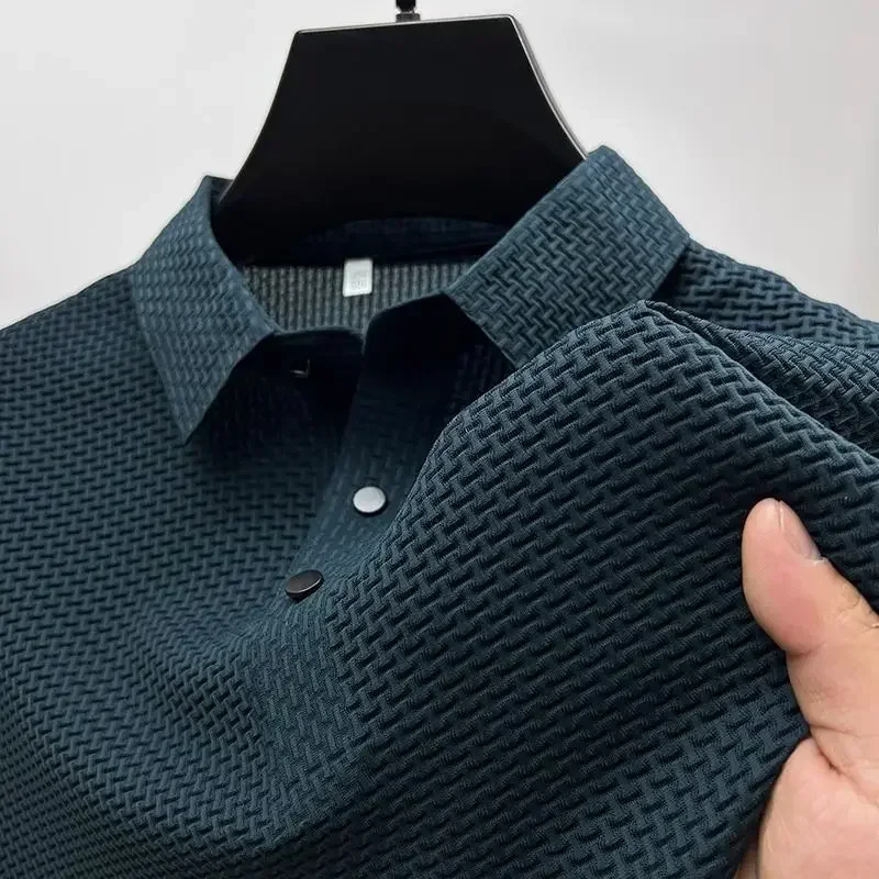 Camisa Polo Masculina de Verão, Manga Curta, Estilo Lop-up, em Seda Gelo, Respirável, para Negócios e Moda, Tamanhos até 6XL