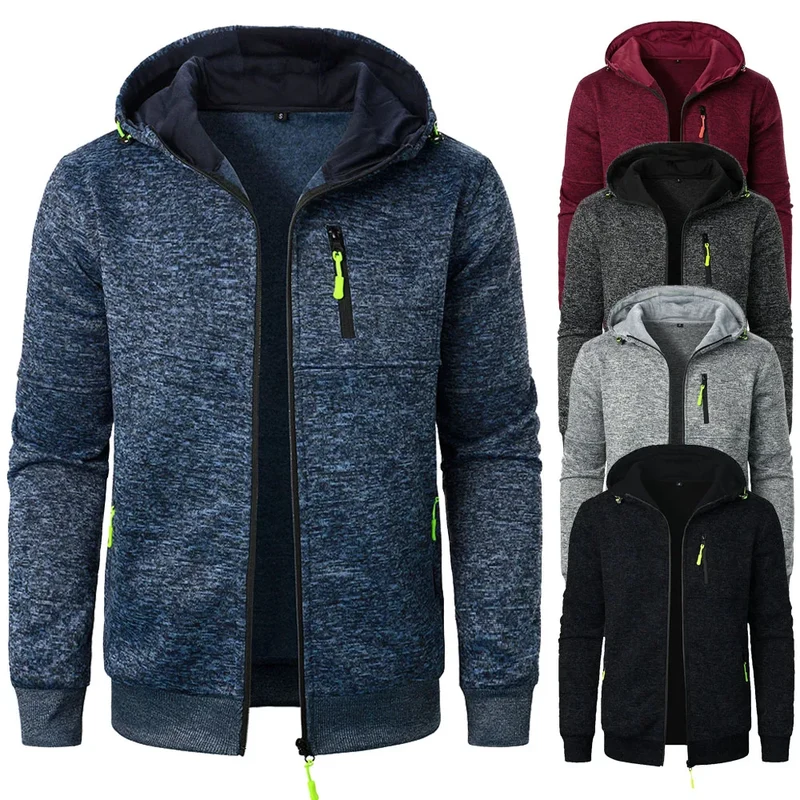 Novo casaco de moletom masculino esportivo e casual com capuz, estilo cardigã, para atividades físicas.