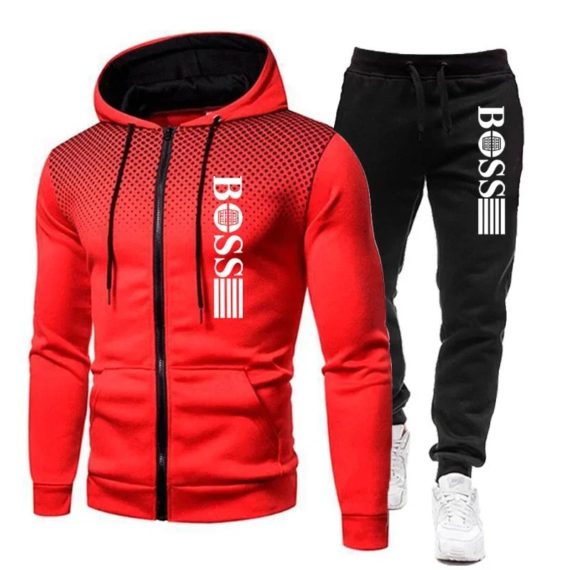 Conjunto de duas peças de roupa esportiva quente para outono e inverno, modelo 2025, composto por moletom com zíper e calça casual.