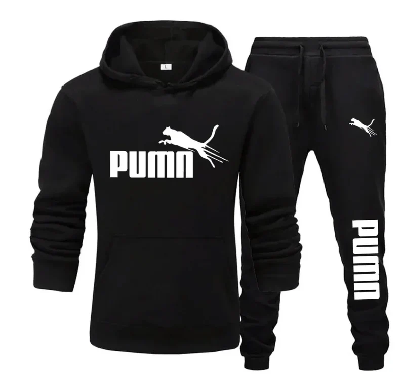 Conjunto de roupa esportiva casual e moderna para fitness e corrida, composto por 2 peças: moletom com capuz masculino e calça comprida para outono e inverno.