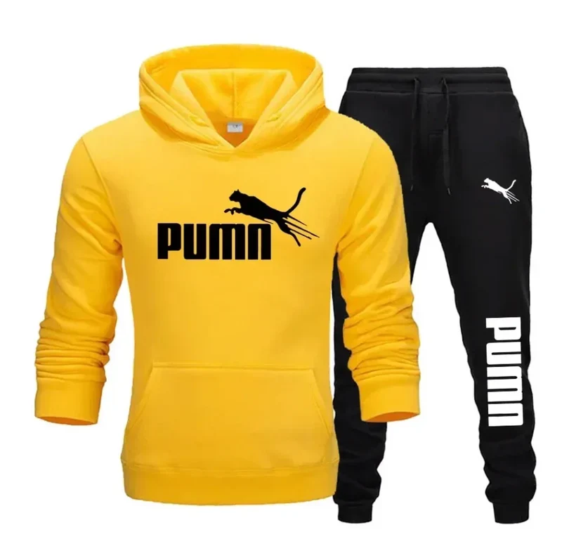 Conjunto de roupa esportiva casual e moderna para fitness e corrida, composto por 2 peças: moletom com capuz masculino e calça comprida para outono e inverno.