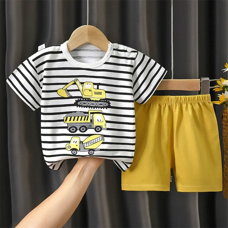 Conjunto de roupa infantil para menino, 2 peças, camiseta de manga curta + shorts listrados, estampa de zebra, algodão macio, estilo esportivo e casual, tamanhos de 1 a 6 anos.