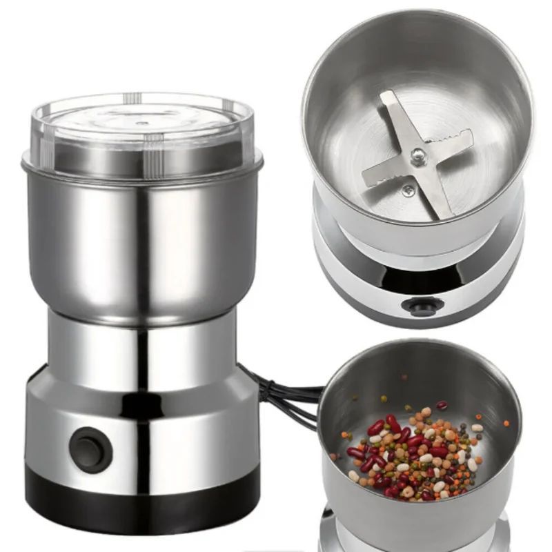 Moedor de grãos multifuncional de cozinha com 4 lâminas, moedor de café elétrico doméstico, moedor de café, nozes e outros ingredientes.