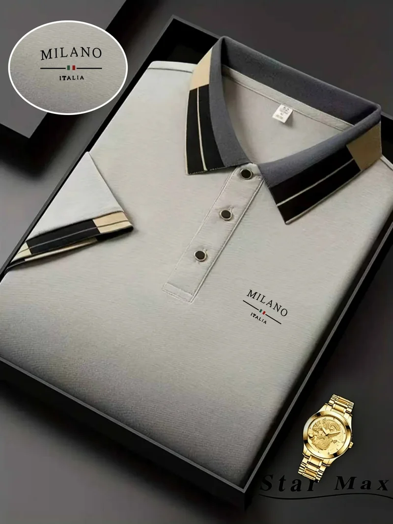 Camisa polo masculina de luxo de manga curta com bordado de cavalo, estilo milanês, camiseta casual de verão para homens de negócios.