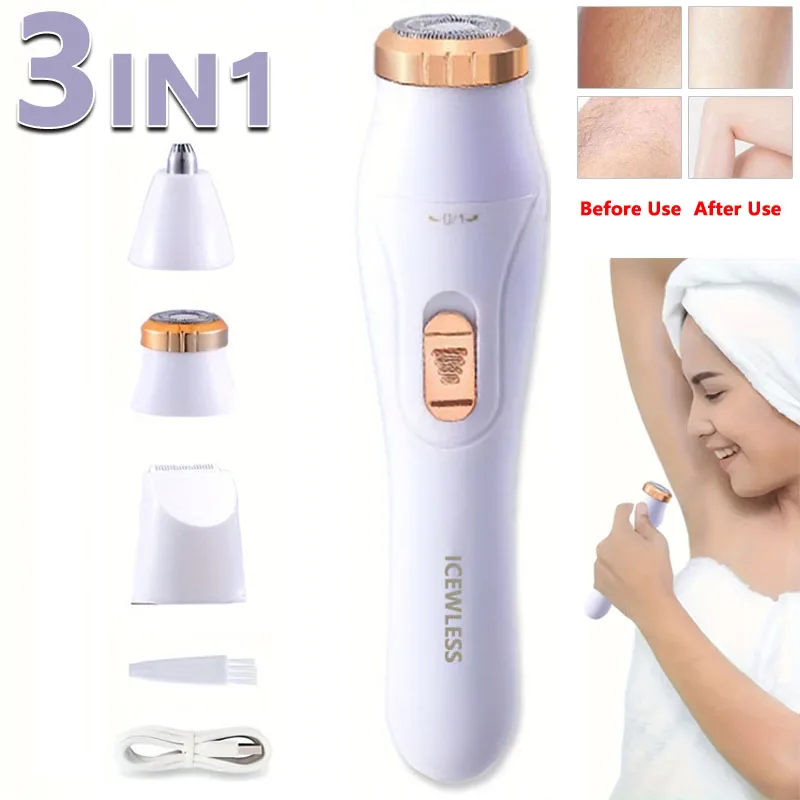 Aparador de pelos elétrico feminino à prova d'água, lâmina indolor para depilação íntima, ideal para áreas como virilha, braços, pernas e rosto.