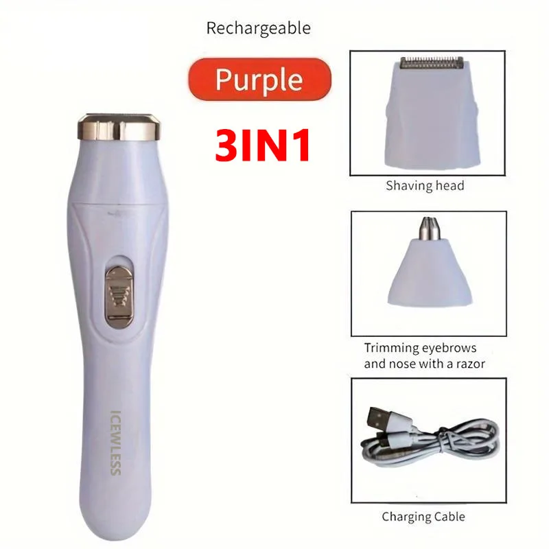 Aparador de pelos elétrico feminino à prova d'água, lâmina indolor para depilação íntima, ideal para áreas como virilha, braços, pernas e rosto.