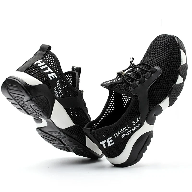 Botas de segurança de trabalho com biqueira de aço, modelo 2023, para homens, leves, respiráveis, com detalhes refletivos, casuais e que previnem perfurações. Botas de proteção para mulheres.
