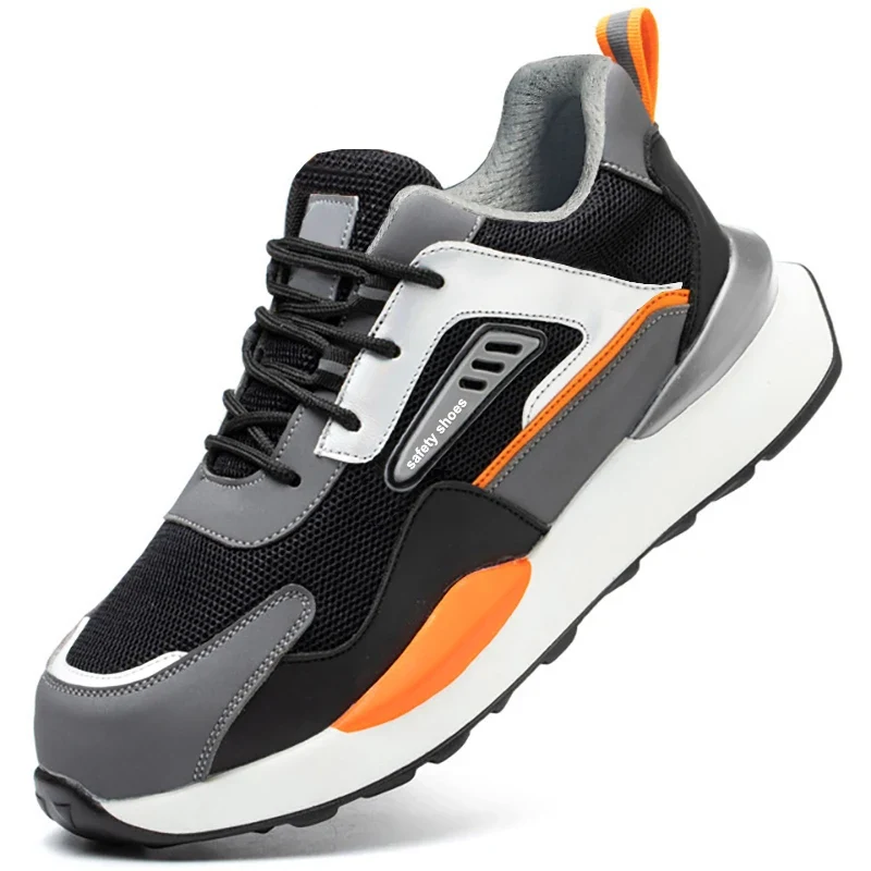 Sapatos de segurança masculinos funcionais, resistentes a impactos e perfurações, com biqueira de aço, botas de trabalho indestrutíveis para mineração e mineração.