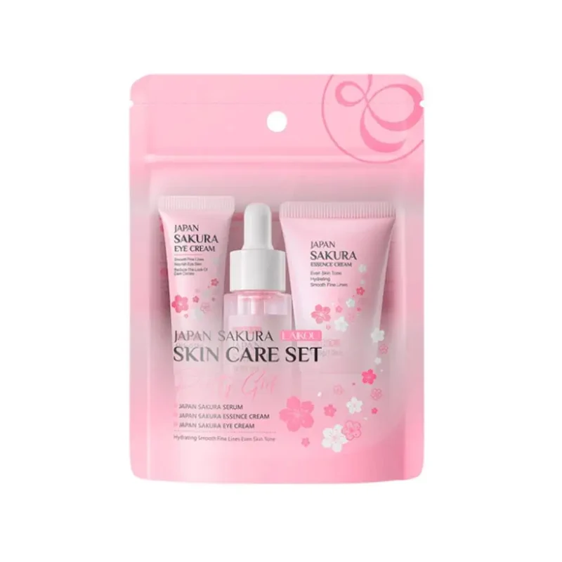 Kit de cuidados faciais Sakura com 5/3 peças: creme facial, sérum, tônico, sabonete facial, protetor solar, creme para os olhos, caixa de presente.