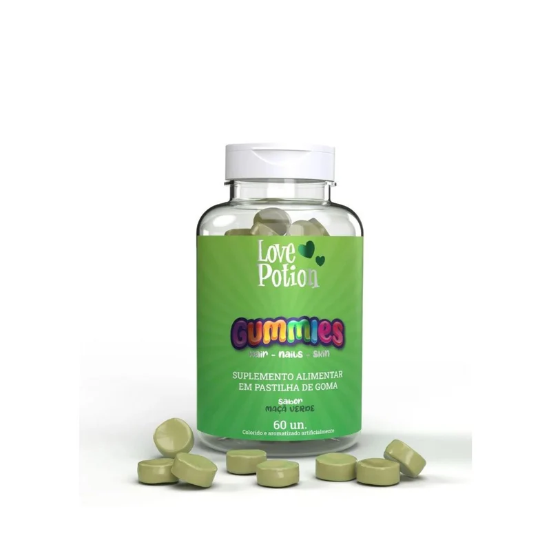 Green Apple Love Potion Gummies Hair Nails Skin Food Supplement Vitamins - (Imperial Measure Available)