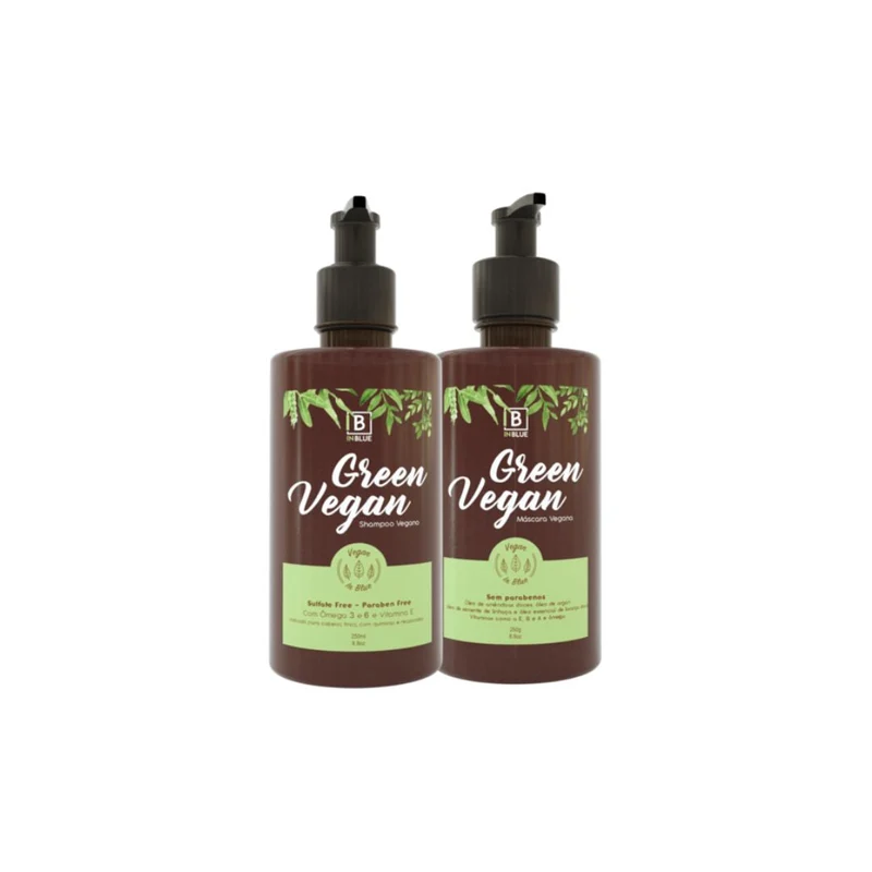 Blue Green Vegan Hair Care Treatment Kit - Shampoo Mask - 2x250ml (8.45 fl oz)