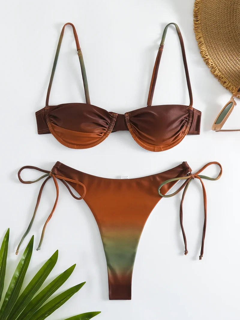 sexy tie dye print push up bikinis sets two pieces side tie swimsuit thong Swimwear Biquini conjunto de bikini tankini beachwear
