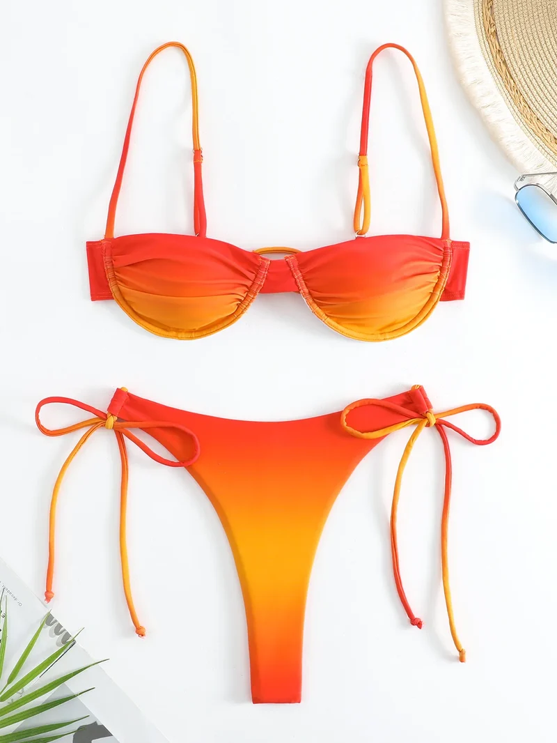 sexy tie dye print push up bikinis sets two pieces side tie swimsuit thong Swimwear Biquini conjunto de bikini tankini beachwear