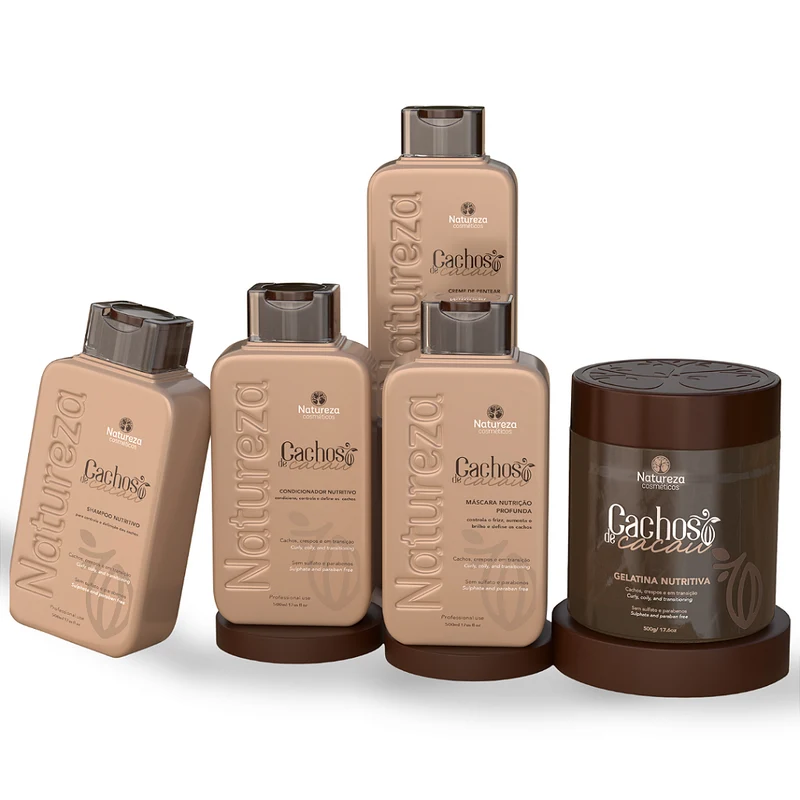 Cacau Natureza Nutritive Curl Definition Kit 5 Steps - Shampoo, Conditioner, Mask, Styling Cream, Gel - Natureza