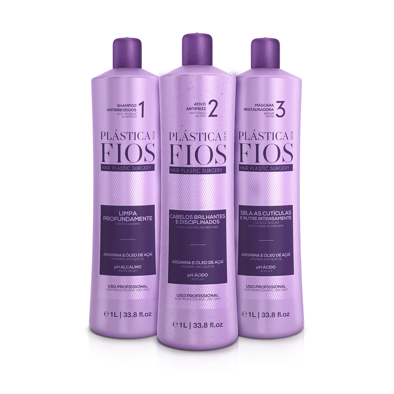 Cadiveu Professional Plastica dos Fios Hair Plastic Surgery Smoothing System Kit - 3x1000ml - Brazilian Keratin Treatment