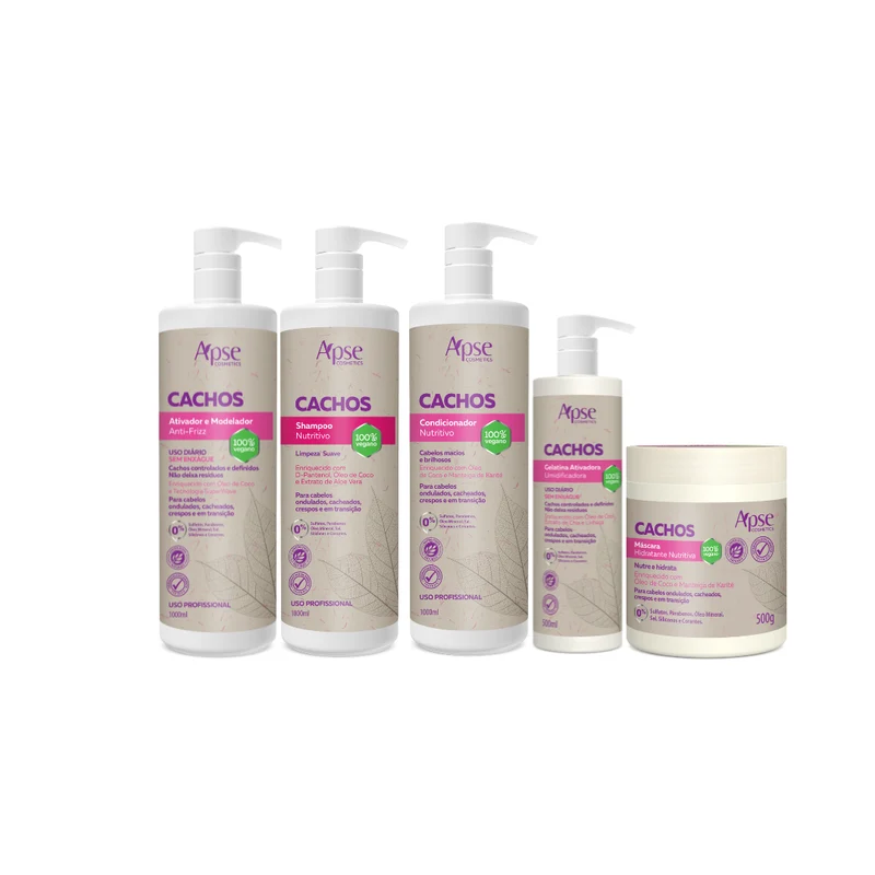Apse Cosmetics - Curls Kit - Shampoo, Conditioner, Gel, Mask, and Activator (5 items)
